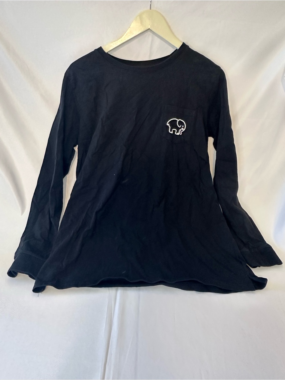 ivory ella Black Long-Sleeve Tee with Small Elephant Logo